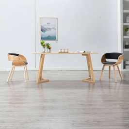 Silla de comedor de madera curvada y cuero sintético negro