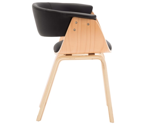 Silla de comedor de madera curvada y cuero sintético negro