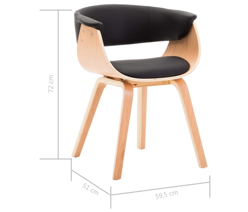 Silla de comedor de madera curvada y cuero sintético negro