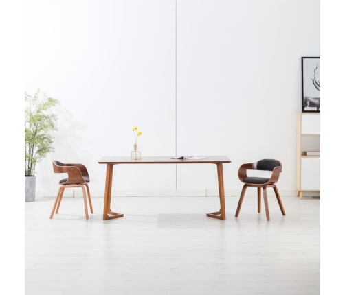 Silla de comedor tela y madera curvada gris oscuro