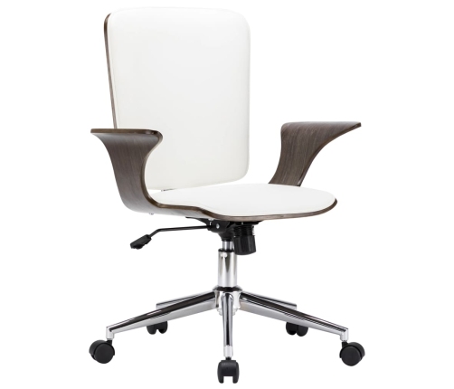 Silla de oficina giratoria cuero sintético madera curva blanco