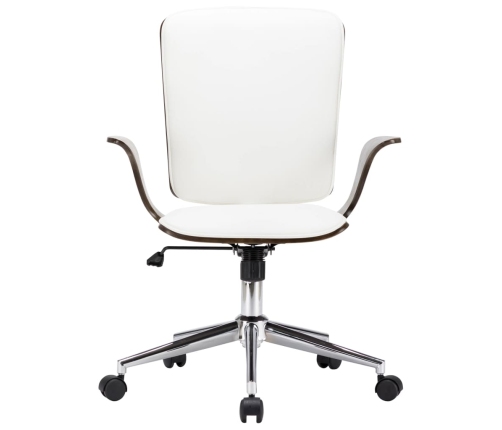 Silla de oficina giratoria cuero sintético madera curva blanco