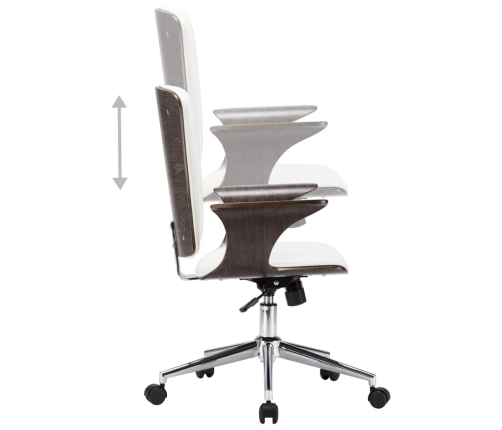 Silla de oficina giratoria cuero sintético madera curva blanco