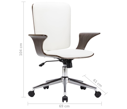 Silla de oficina giratoria cuero sintético madera curva blanco