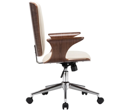 Silla de oficina giratoria cuero sintético madera curva crema