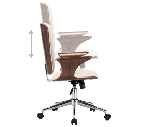 Silla de oficina giratoria cuero sintético madera curva crema