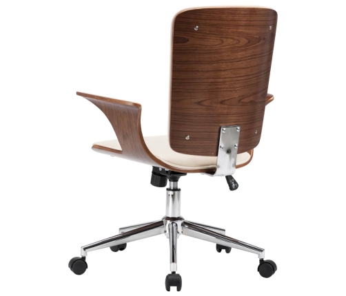 Silla de oficina giratoria cuero sintético madera curva crema