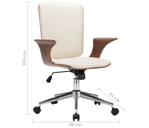 Silla de oficina giratoria cuero sintético madera curva crema