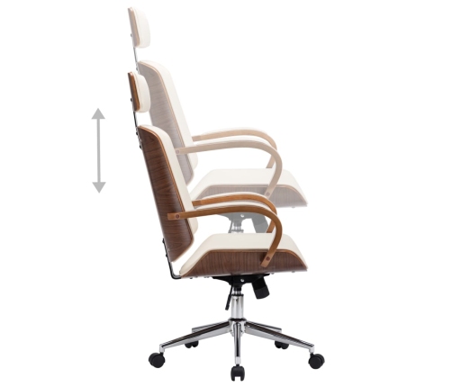 Silla oficina con reposacabezas cuero sintético madera crema