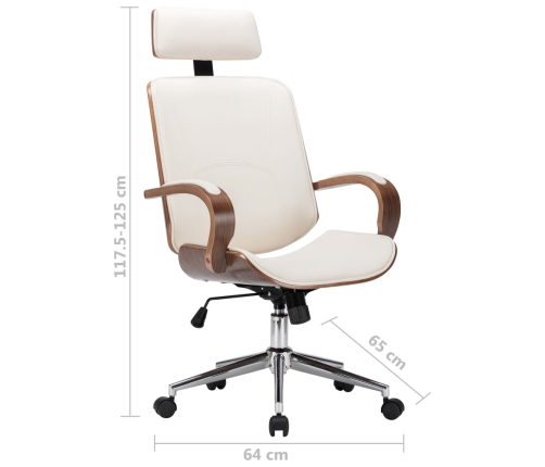 Silla oficina con reposacabezas cuero sintético madera crema