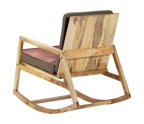 Silla mecedora de cuero auténtico y madera mango maciza marrón