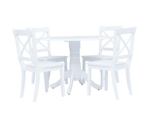 Conjunto de comedor 5 piezas madera maciza de caucho blanco