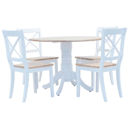 Juego de comedor 5 piezas madera maciza de caucho blanco marrón