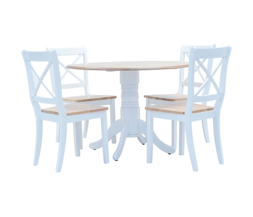 Juego de comedor 5 piezas madera maciza de caucho blanco marrón