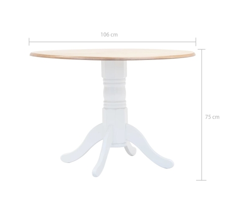 Juego de comedor 5 piezas madera maciza de caucho blanco marrón