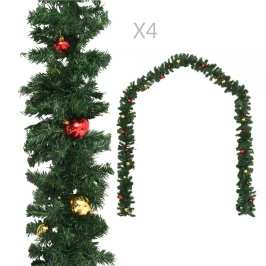 Guirnaldas de Navidad con bolas 4 unidades PVC verde 270 cm