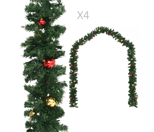 Guirnaldas de Navidad con bolas 4 unidades PVC verde 270 cm