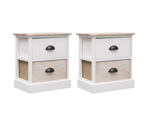 Mesitas noche 2 uds madera Paulownia blanco natural 38x28x45cm