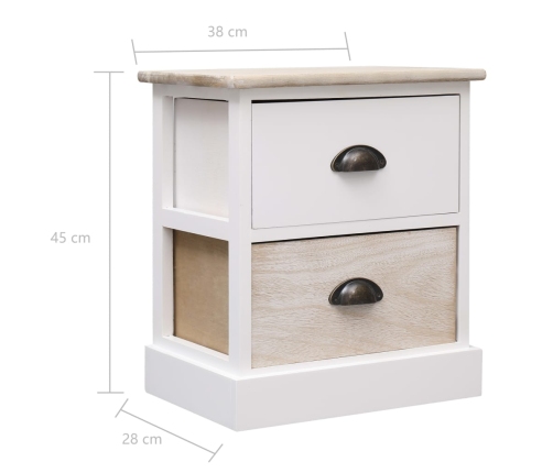 Mesitas noche 2 uds madera Paulownia blanco natural 38x28x45cm