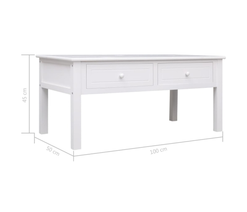 Mesa de centro de madera blanca 100x50x45 cm