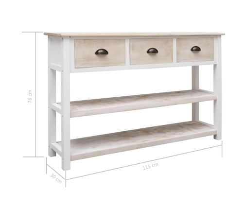 Aparador de madera color natural y blanco 115x30x76 cm