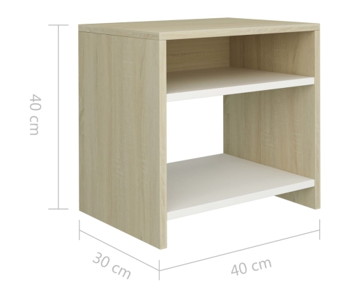 Mesitas noche 2 uds aglomerado blanco y roble Sonoma 40x30x40cm