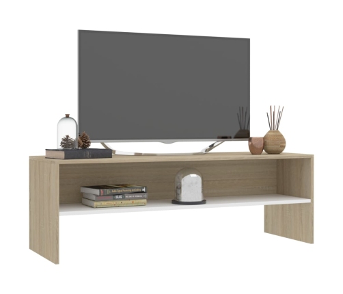 Mueble de TV madera contrachapada blanco y roble 120x40x40cm