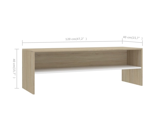 Mueble de TV madera contrachapada blanco y roble 120x40x40cm