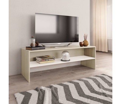 Mueble de TV madera contrachapada blanco y roble 120x40x40cm