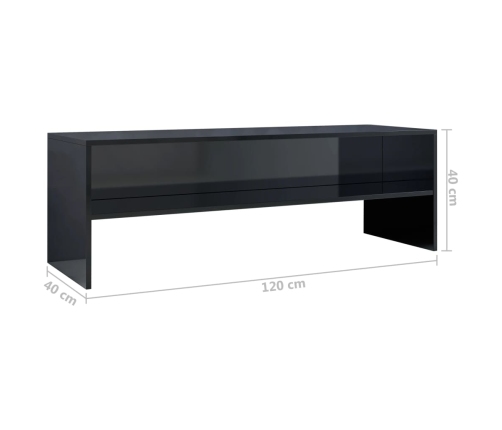 Mueble de TV madera contrachapada negro brillante 120x40x40 cm