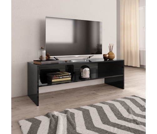 Mueble de TV madera contrachapada negro brillante 120x40x40 cm