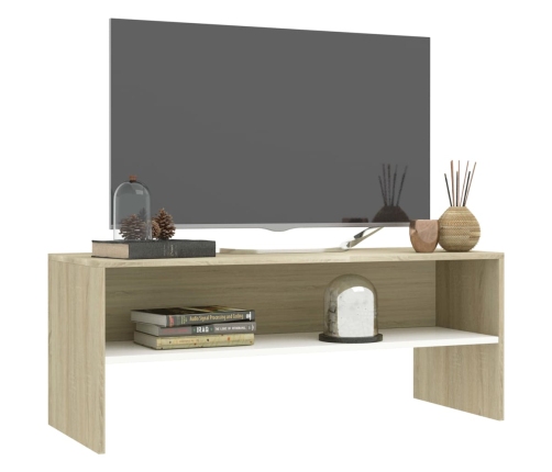 Mueble de TV madera contrachapada blanco y roble 100x40x40 cm