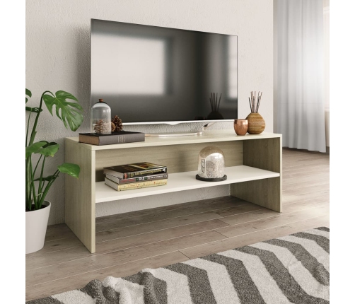 Mueble de TV madera contrachapada blanco y roble 100x40x40 cm