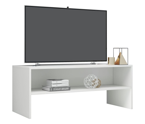 Mueble de TV madera contrachapada blanco brillante 100x40x40 cm