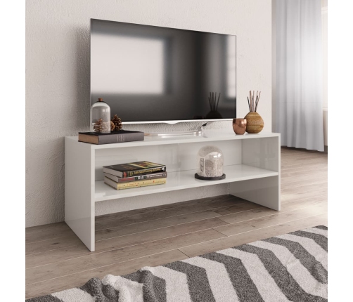 Mueble de TV madera contrachapada blanco brillante 100x40x40 cm