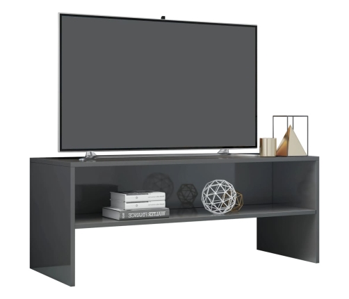 Mueble de TV madera contrachapada gris brillante 100x40x40 cm