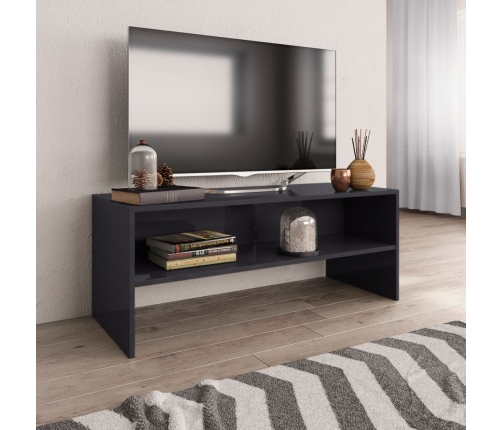 Mueble de TV madera contrachapada gris brillante 100x40x40 cm