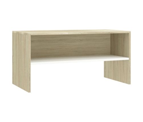 Mueble de TV madera contrachapada blanco y roble 80x40x40 cm