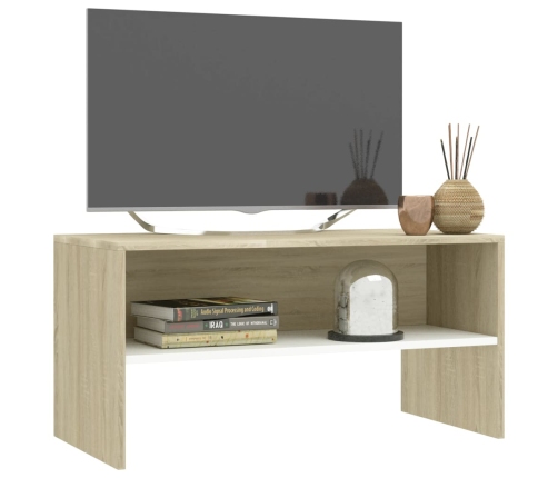 Mueble de TV madera contrachapada blanco y roble 80x40x40 cm