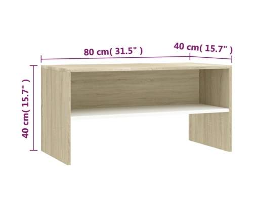 Mueble de TV madera contrachapada blanco y roble 80x40x40 cm