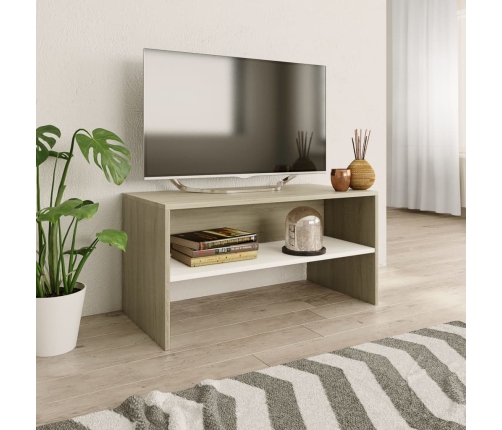 Mueble de TV madera contrachapada blanco y roble 80x40x40 cm