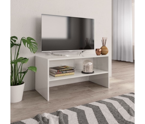 Mueble de TV madera contrachapada blanco brillante 80x40x40 cm