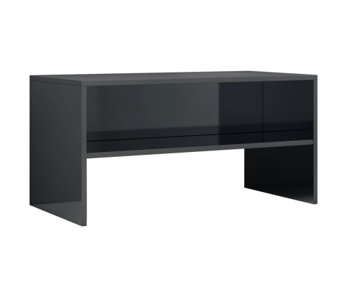 Mueble de TV madera contrachapada negro brillante 80x40x40 cm