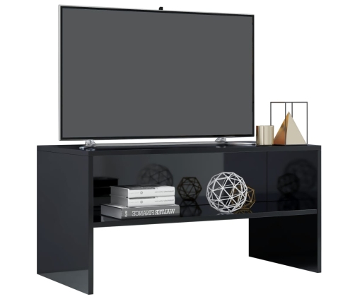 Mueble de TV madera contrachapada negro brillante 80x40x40 cm