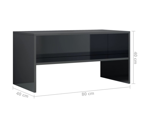 Mueble de TV madera contrachapada negro brillante 80x40x40 cm