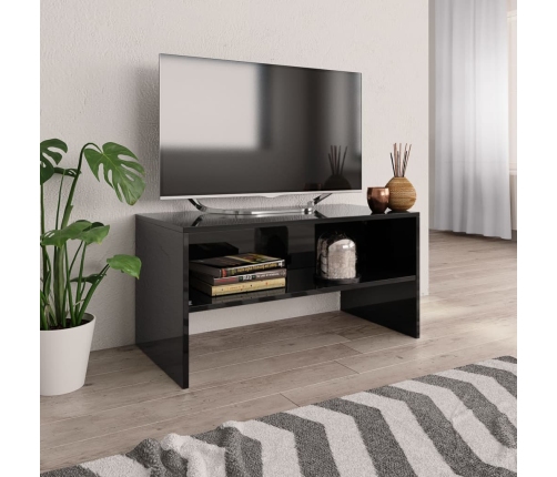 Mueble de TV madera contrachapada negro brillante 80x40x40 cm