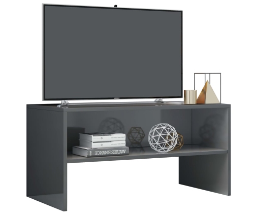 Mueble de TV madera contrachapada gris brillante 80x40x40 cm