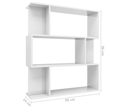 Estantería/divisor de espacios blanco brillante 80x24x96 cm