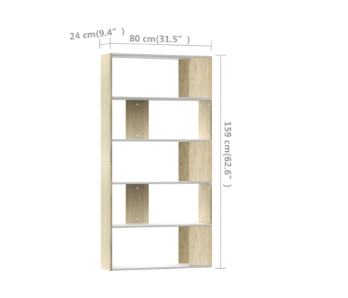 Estantería/divisor espacios blanco y roble sonoma 80x24x159 cm
