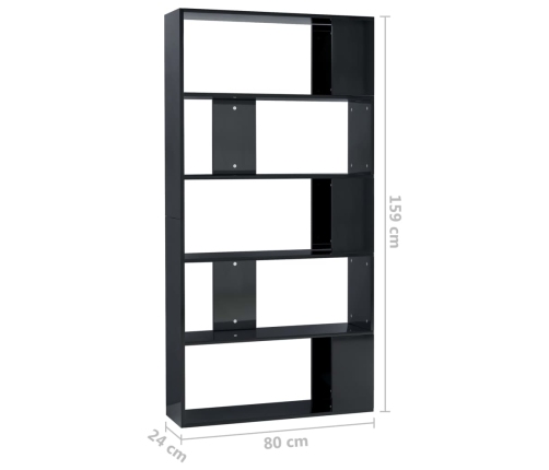 Estantería/divisor de espacios negro brillante 80x24x159 cm